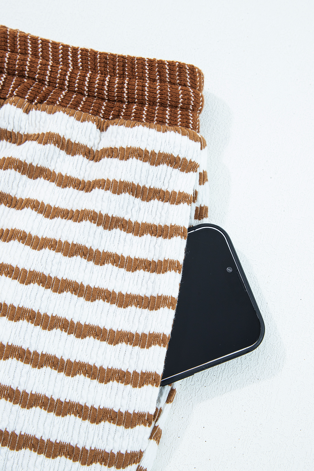 Plus Size Khaki Stripe  Collared V Neck Loose Pullover Drawstring Elastic Waist Wide Leg Pant Set