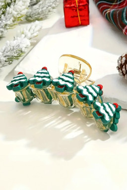 Dark Green Christmas Tree Detail Clear Hair Claw Clip