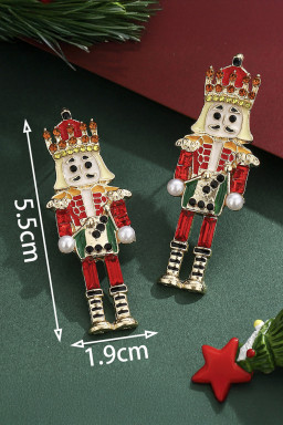 Fiery Red Christmas Nutcracker Doll Alloy Gem Holiday Earrings