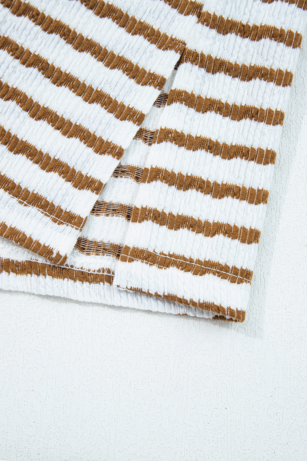 Plus Size Khaki Stripe  Collared V Neck Loose Pullover Drawstring Elastic Waist Wide Leg Pant Set