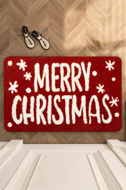 Fiery Red 40*60cm Merry Christmas Print Absorbent Microfiber Entrance Mat