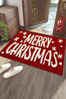 Fiery Red 40*60cm Merry Christmas Print Absorbent Microfiber Entrance Mat