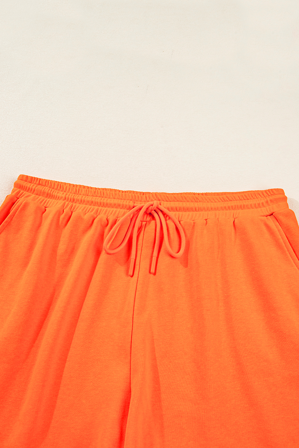Plus Size Orange  Varsity Striped Drop Shoulder Pullover Drawstring Elastic Waistband Short Set