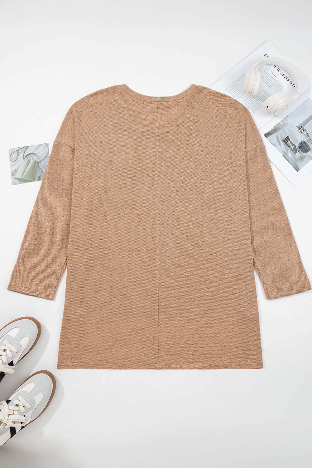 Plus Size Parchment  Drop Shoulder Knit Tunic Top