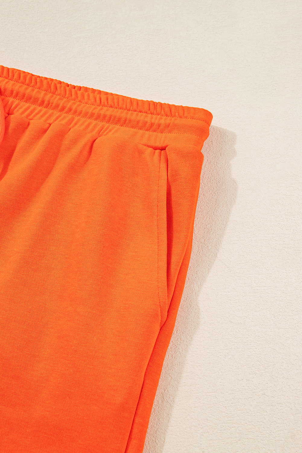 Plus Size Orange  Varsity Striped Drop Shoulder Pullover Drawstring Elastic Waistband Short Set