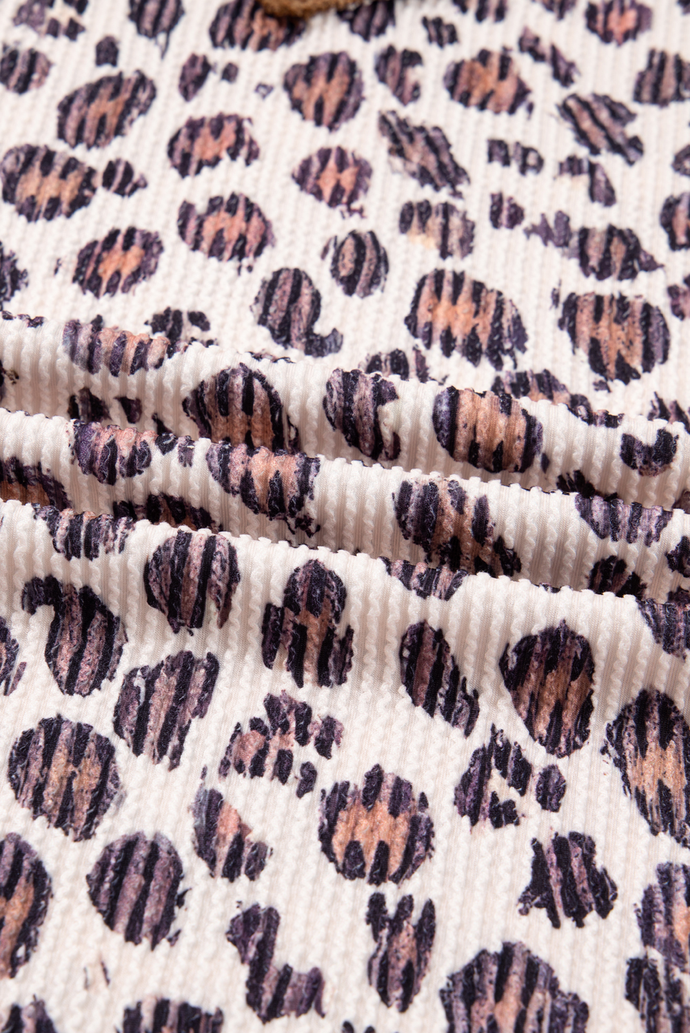 Plus Size Parchment Leopard Colorblock Patchwork Twist Ribbed  V Neck Baggy Pullover