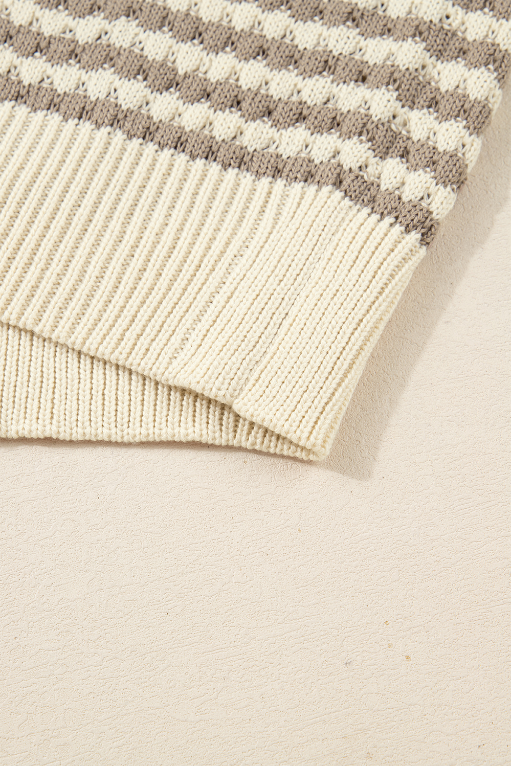 Plus Size Khaki Stripe  V Neck Drop Shoulder Sweater