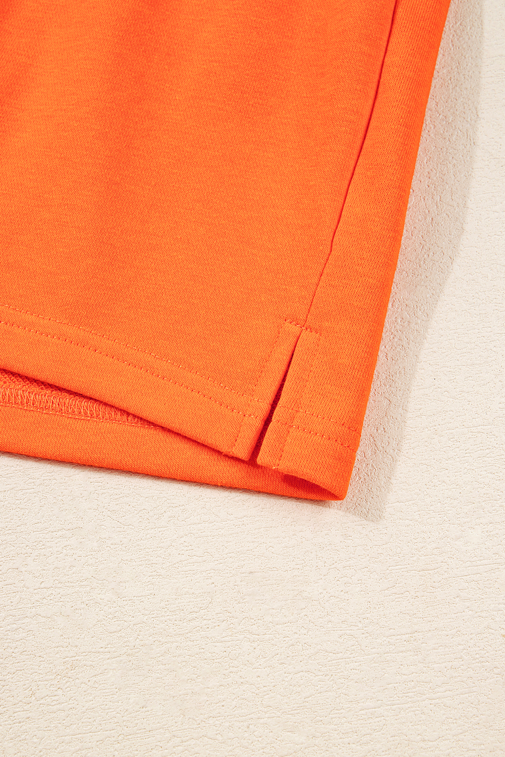 Plus Size Orange  Varsity Striped Drop Shoulder Pullover Drawstring Elastic Waistband Short Set