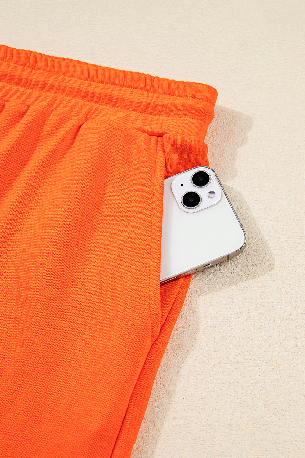 Plus Size Orange  Varsity Striped Drop Shoulder Pullover Drawstring Elastic Waistband Short Set