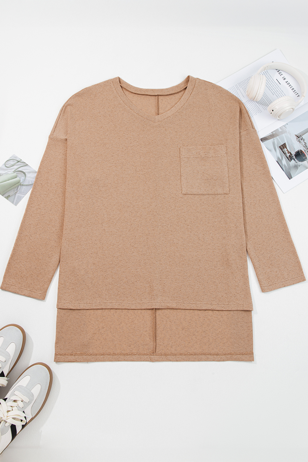 Plus Size Parchment  Drop Shoulder Knit Tunic Top