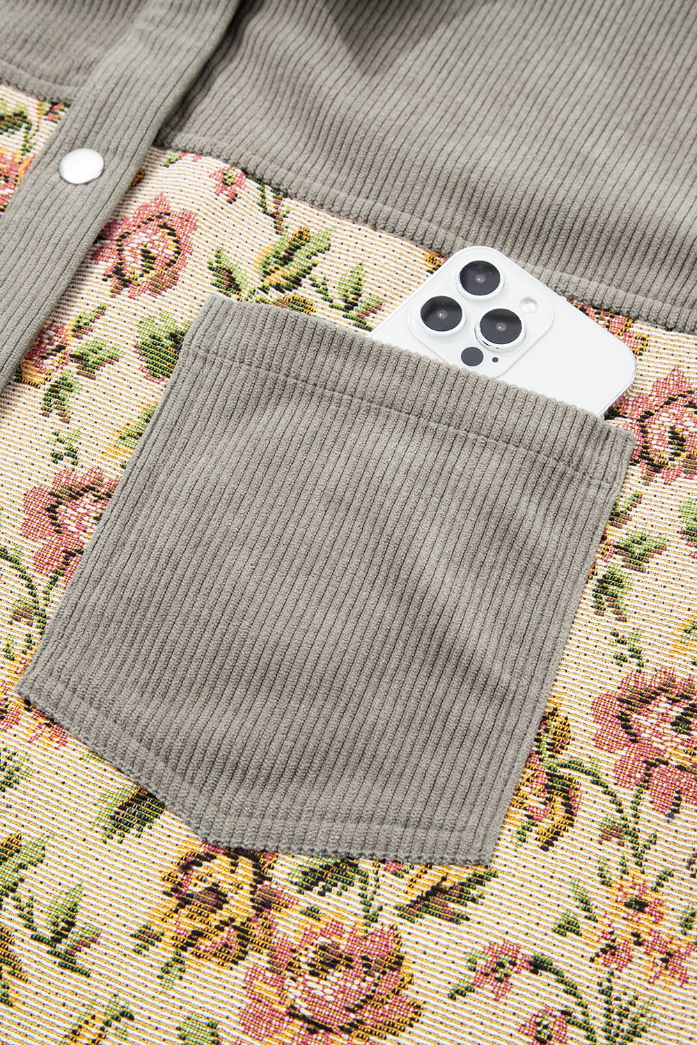 Medium Grey Corduroy Floral Patchwork Vintage Jacket