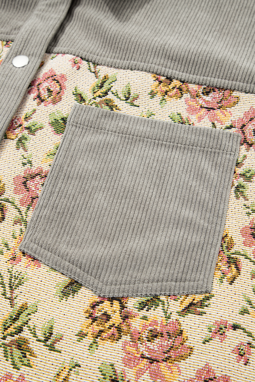 Medium Grey Corduroy Floral Patchwork Vintage Jacket