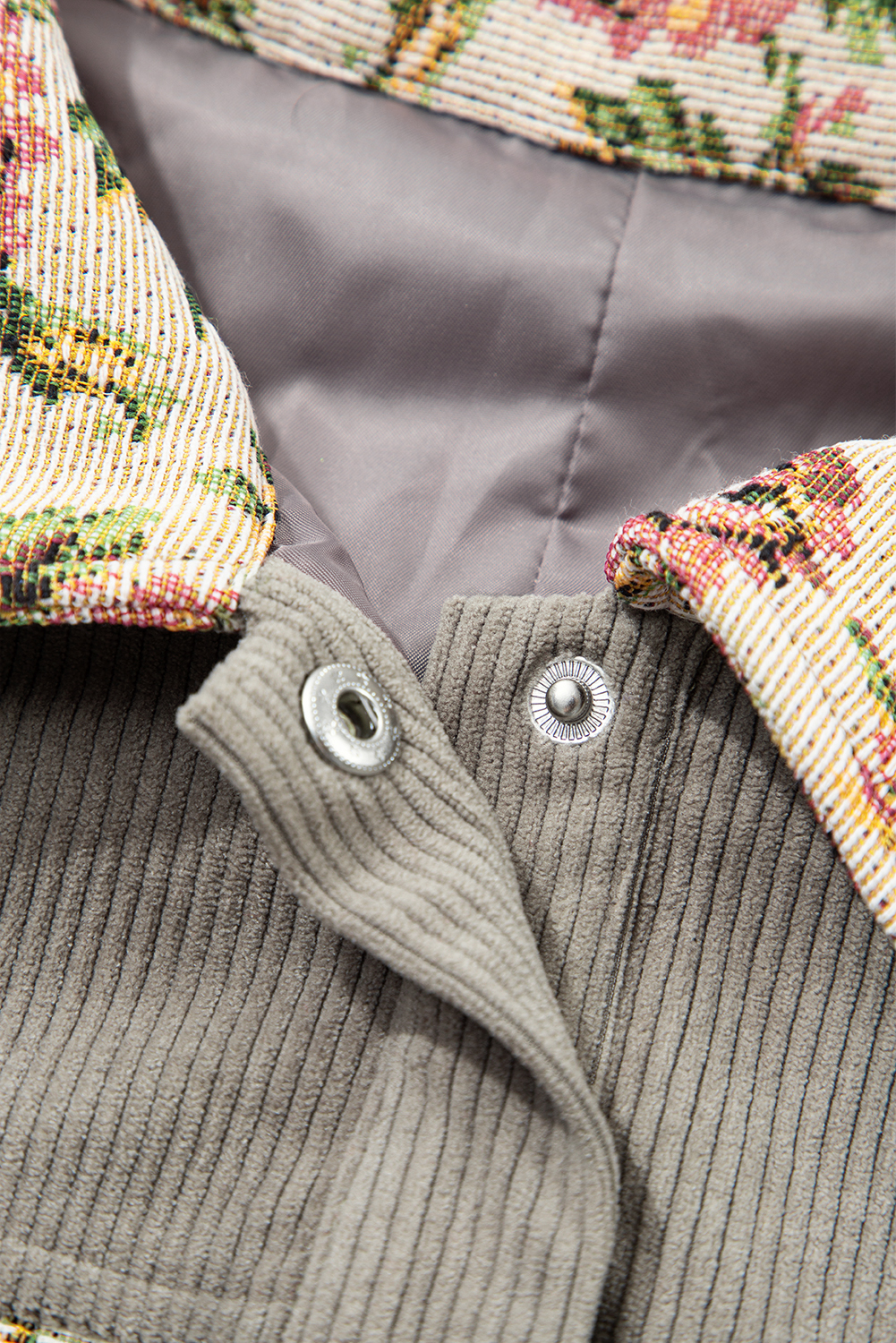 Medium Grey Corduroy Floral Patchwork Vintage Jacket