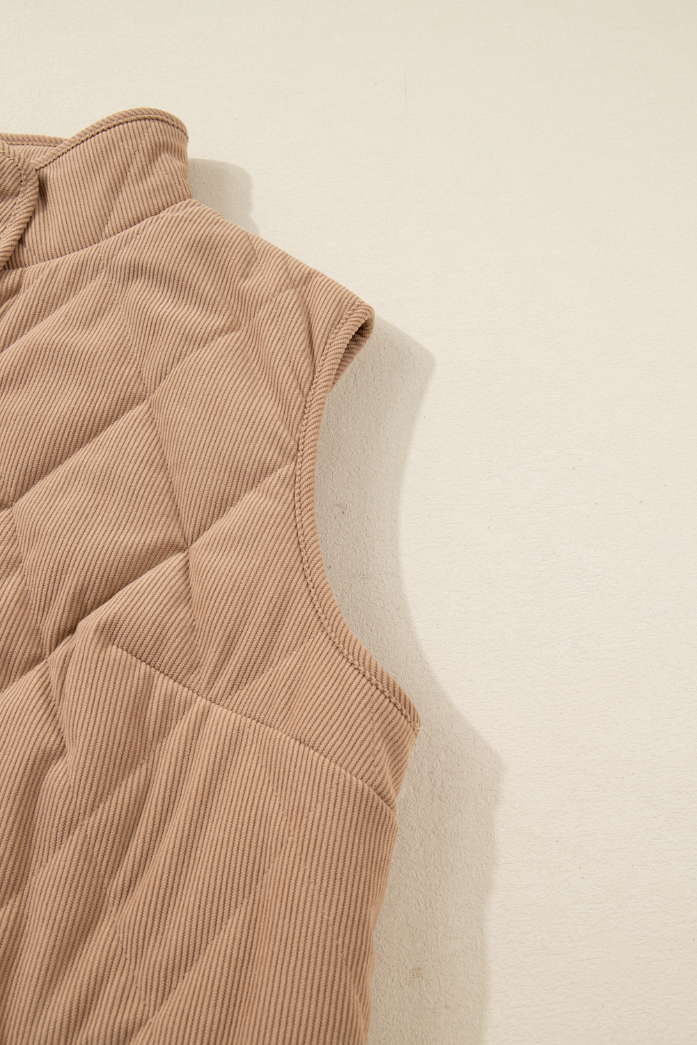 Plus Size Camel  Quilted Cord Snap Button Vest Jacket