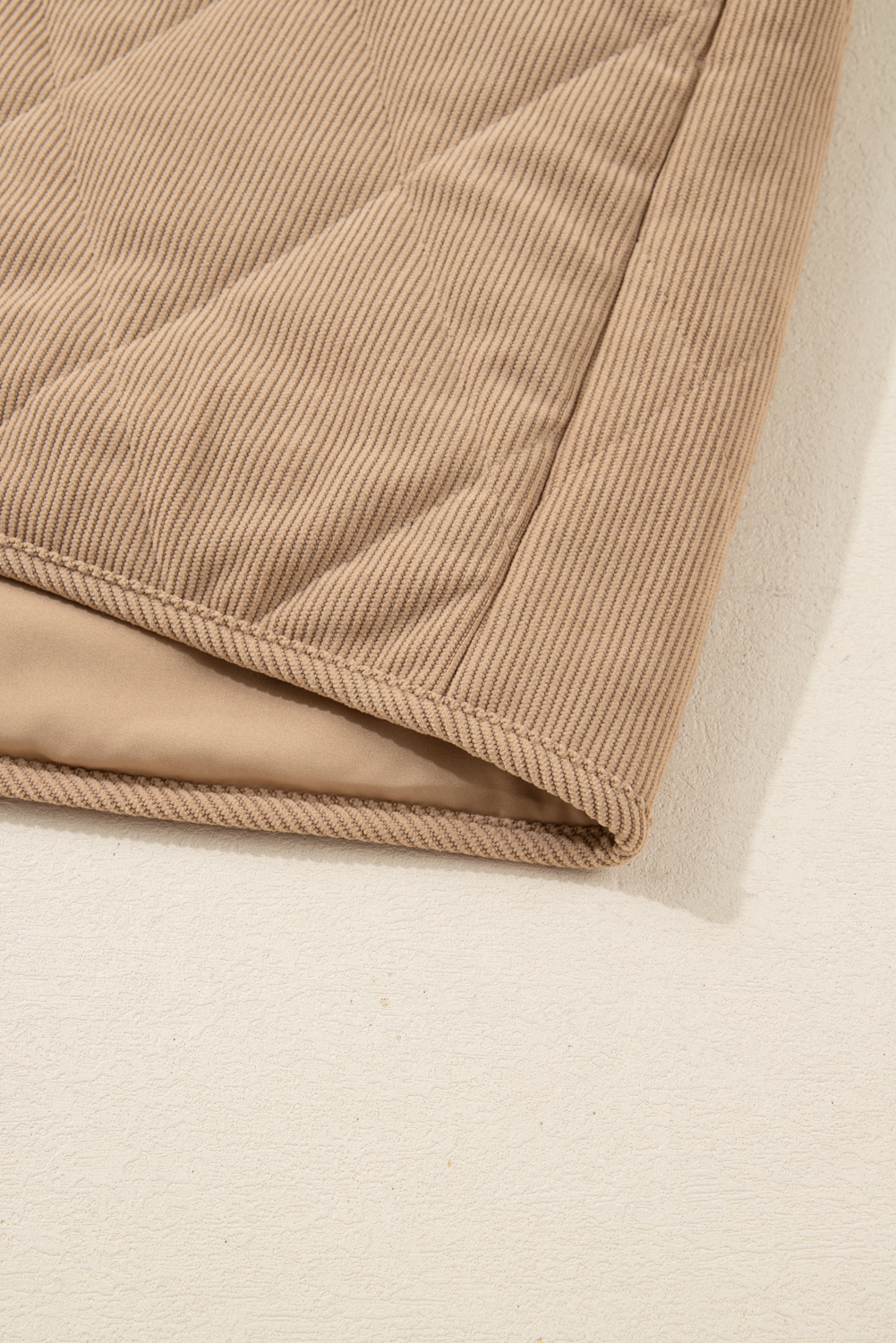 Plus Size Camel  Quilted Cord Snap Button Vest Jacket