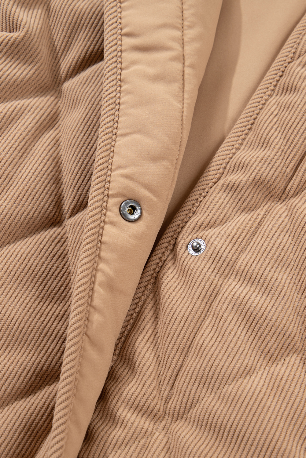 Plus Size Camel  Quilted Cord Snap Button Vest Jacket