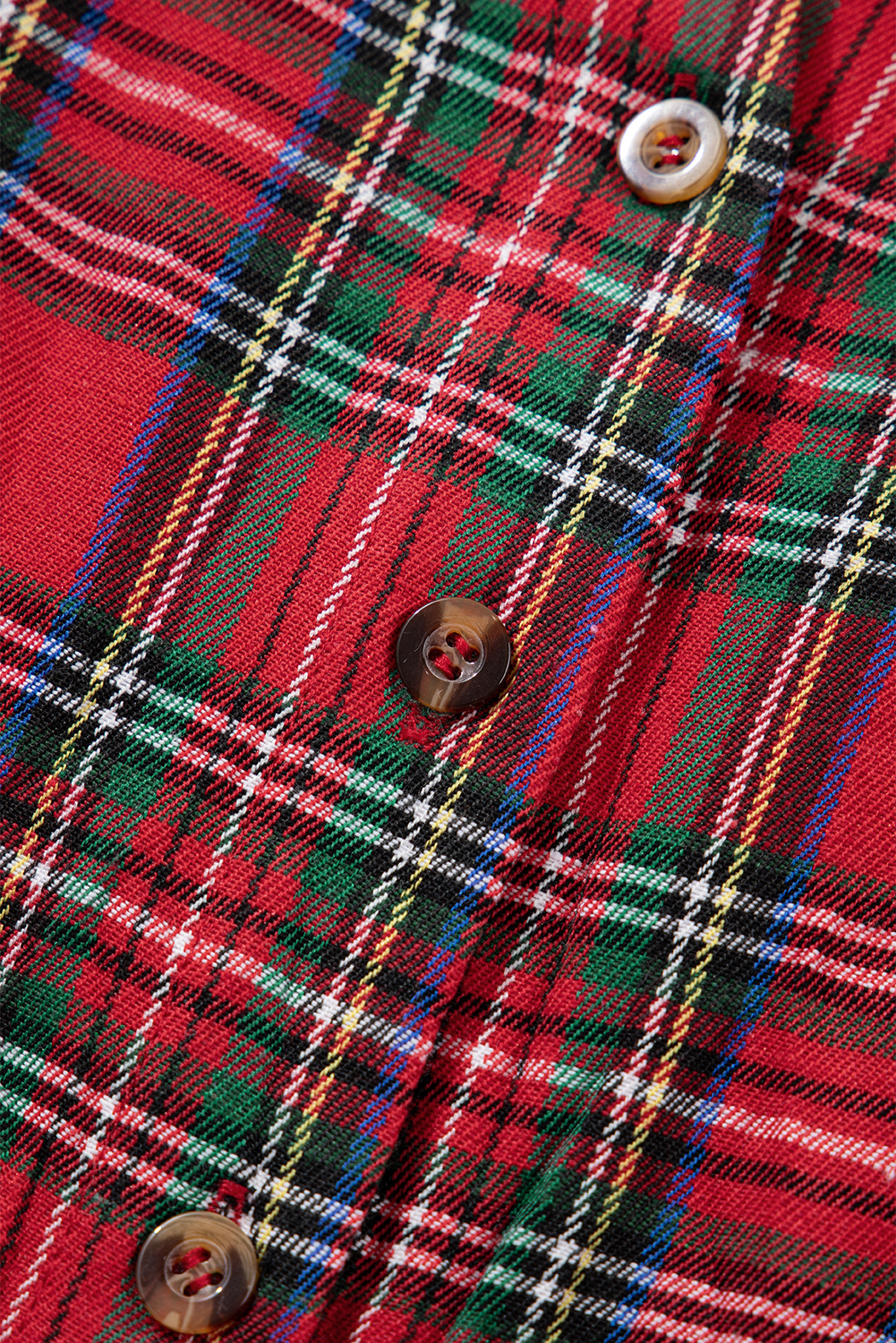 Plus Size Red  Plaid Half Button Long Sleeve Holiday Dress