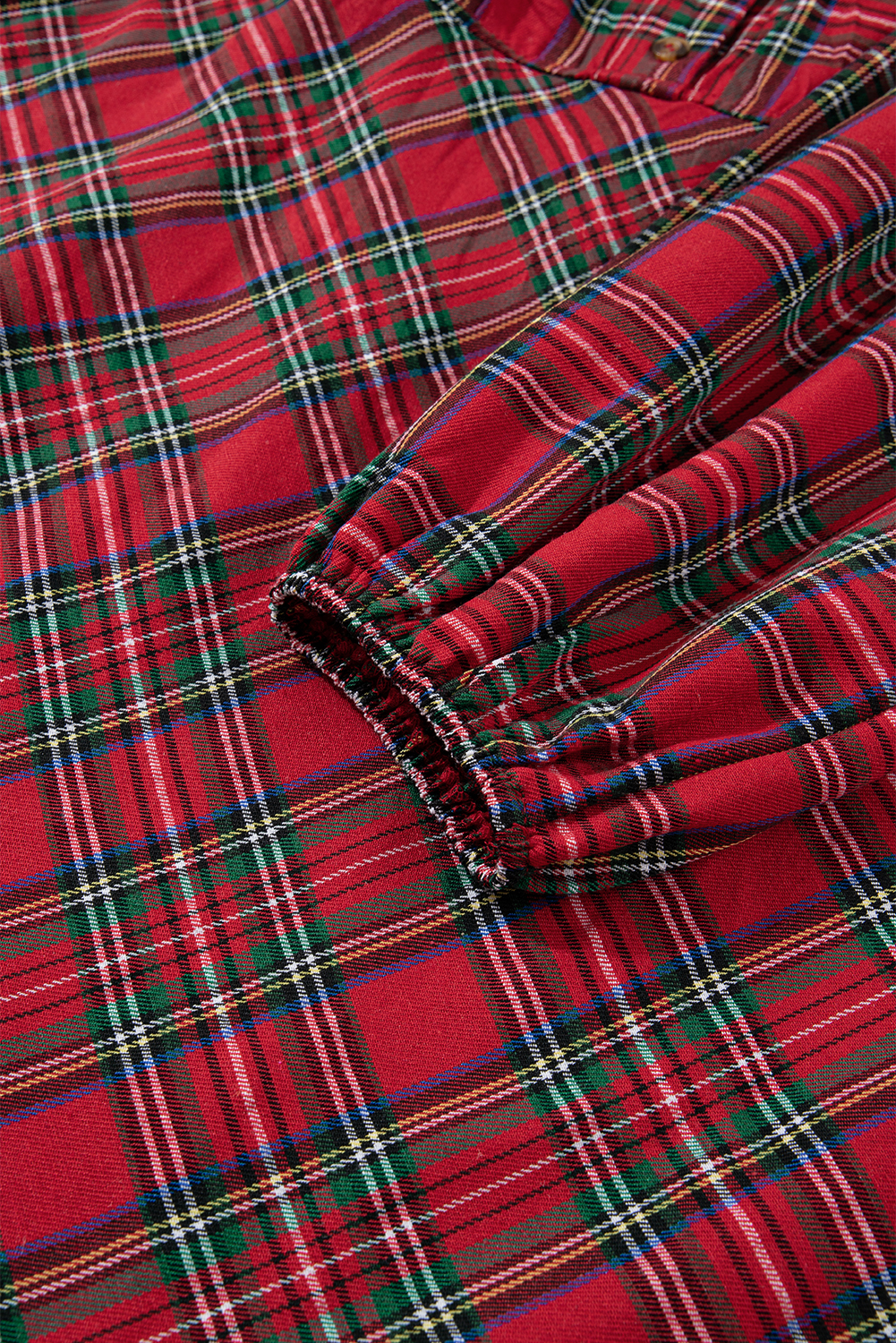 Plus Size Red  Plaid Half Button Long Sleeve Holiday Dress