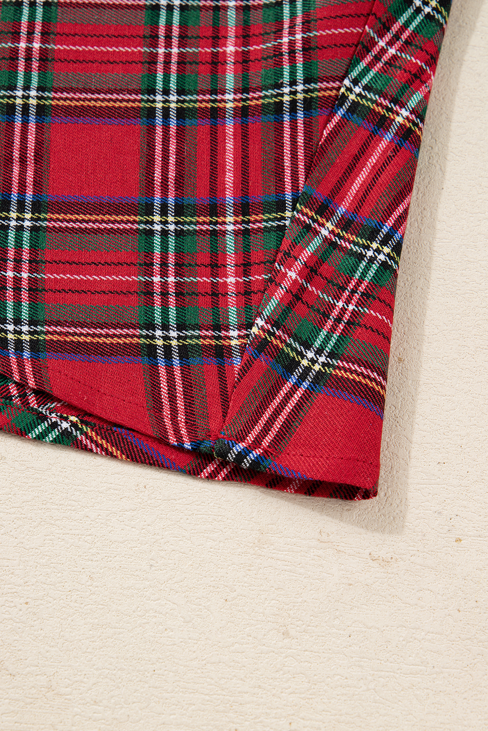 Plus Size Red  Plaid Half Button Long Sleeve Holiday Dress