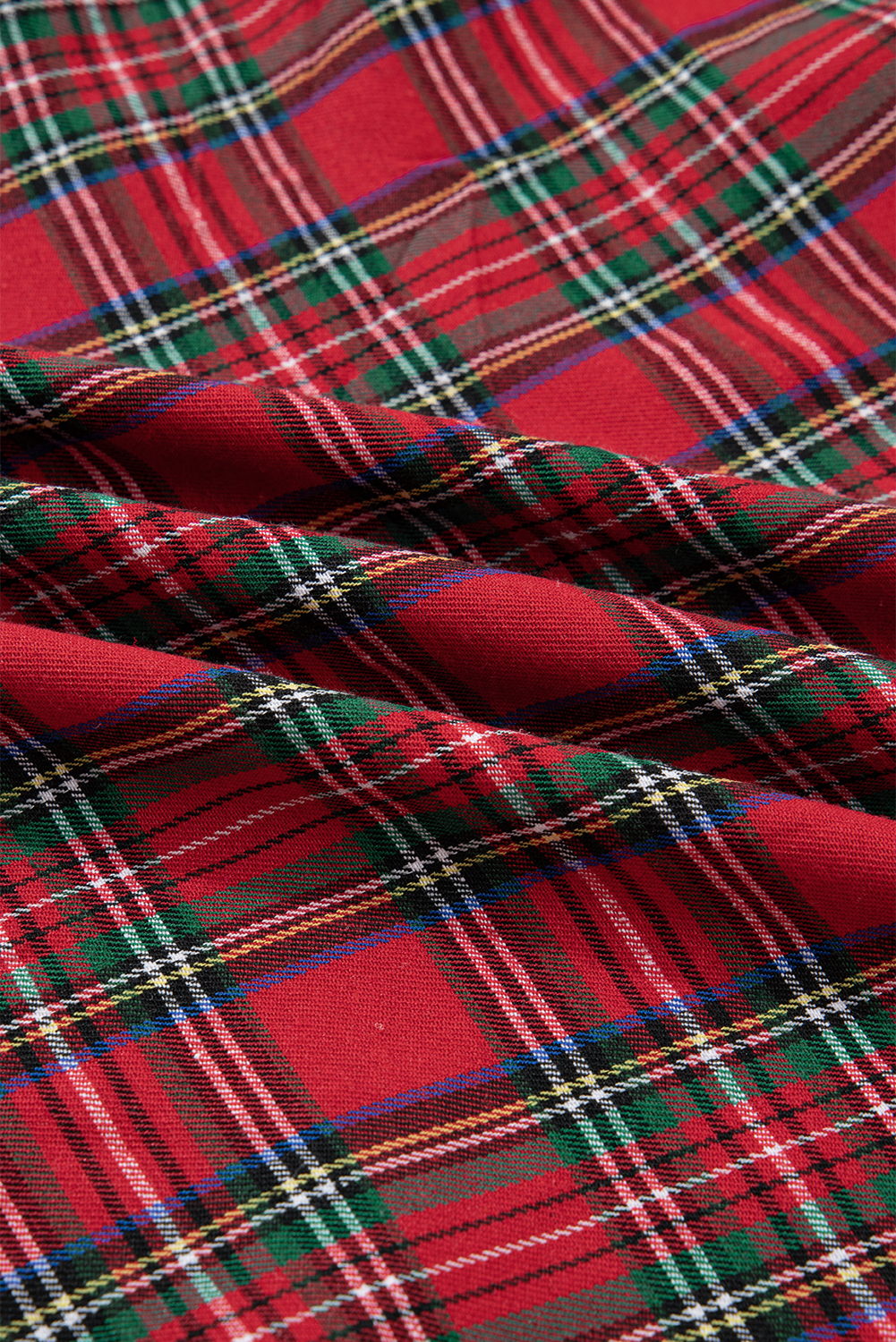 Plus Size Red  Plaid Half Button Long Sleeve Holiday Dress