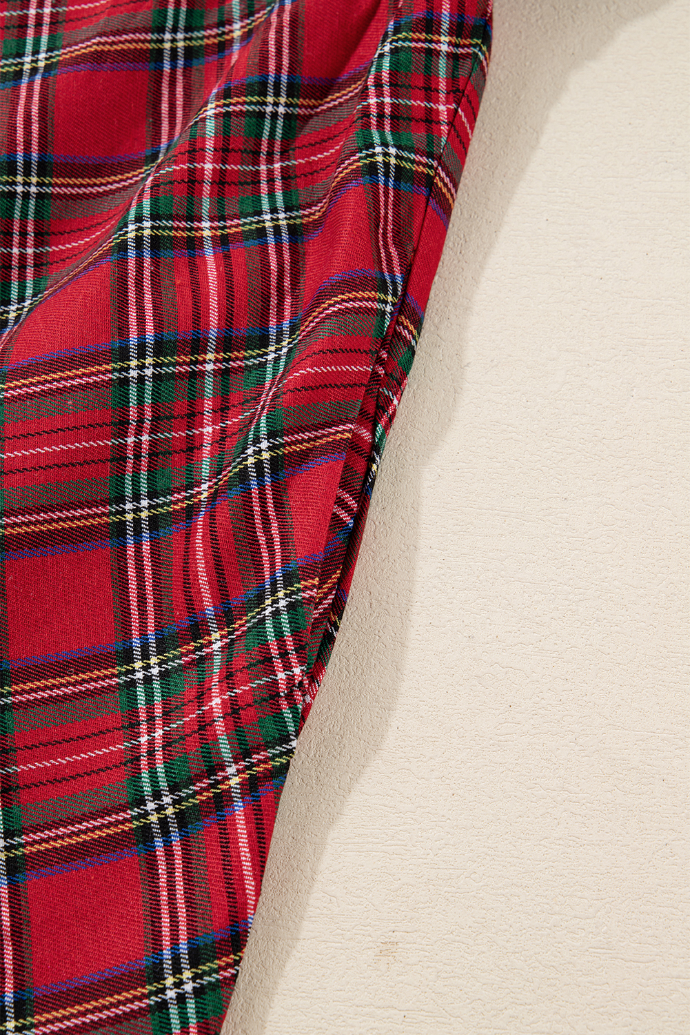 Plus Size Red  Plaid Half Button Long Sleeve Holiday Dress