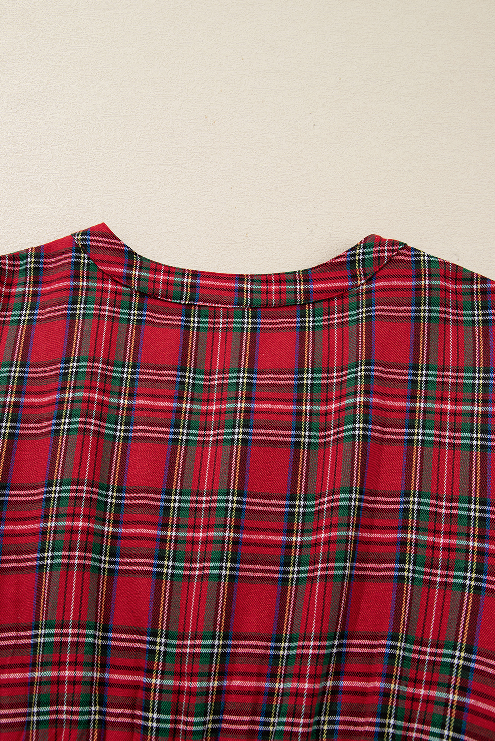 Plus Size Red  Plaid Half Button Long Sleeve Holiday Dress