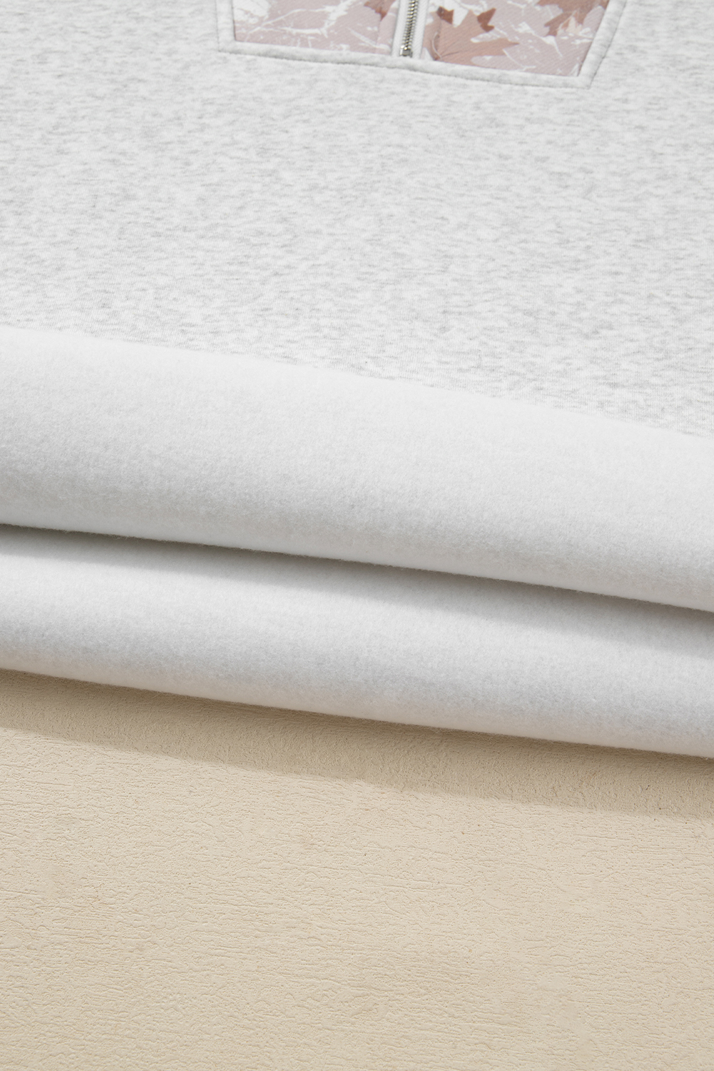 Plus Size Gray Camo Leaves Patchwork Zipped Collar Pullover  Sweatshirt