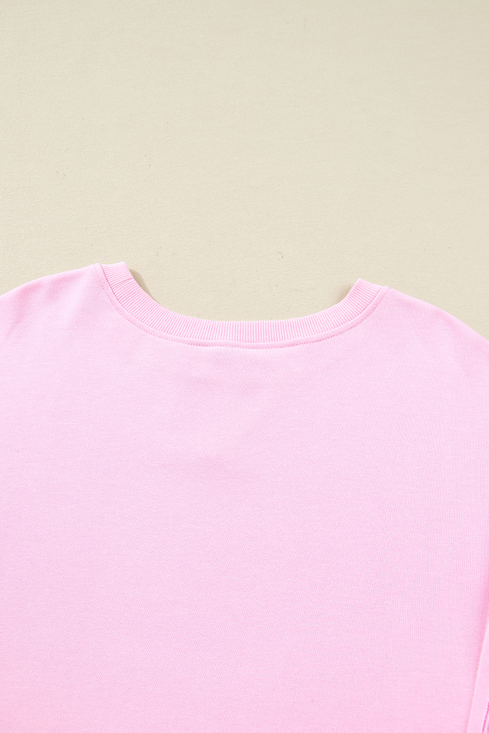 Plus Size Pink  Mix Floral Patched Sleeve Ribbed Trim Baggy Sweatshirt