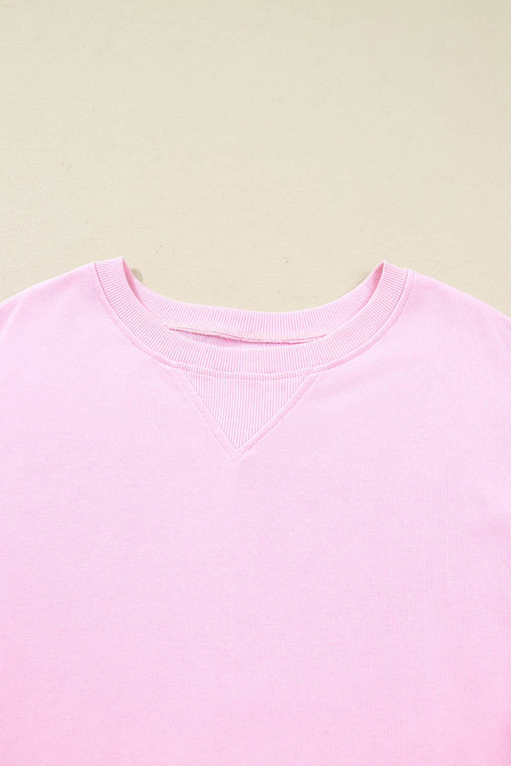 Plus Size Pink  Mix Floral Patched Sleeve Ribbed Trim Baggy Sweatshirt