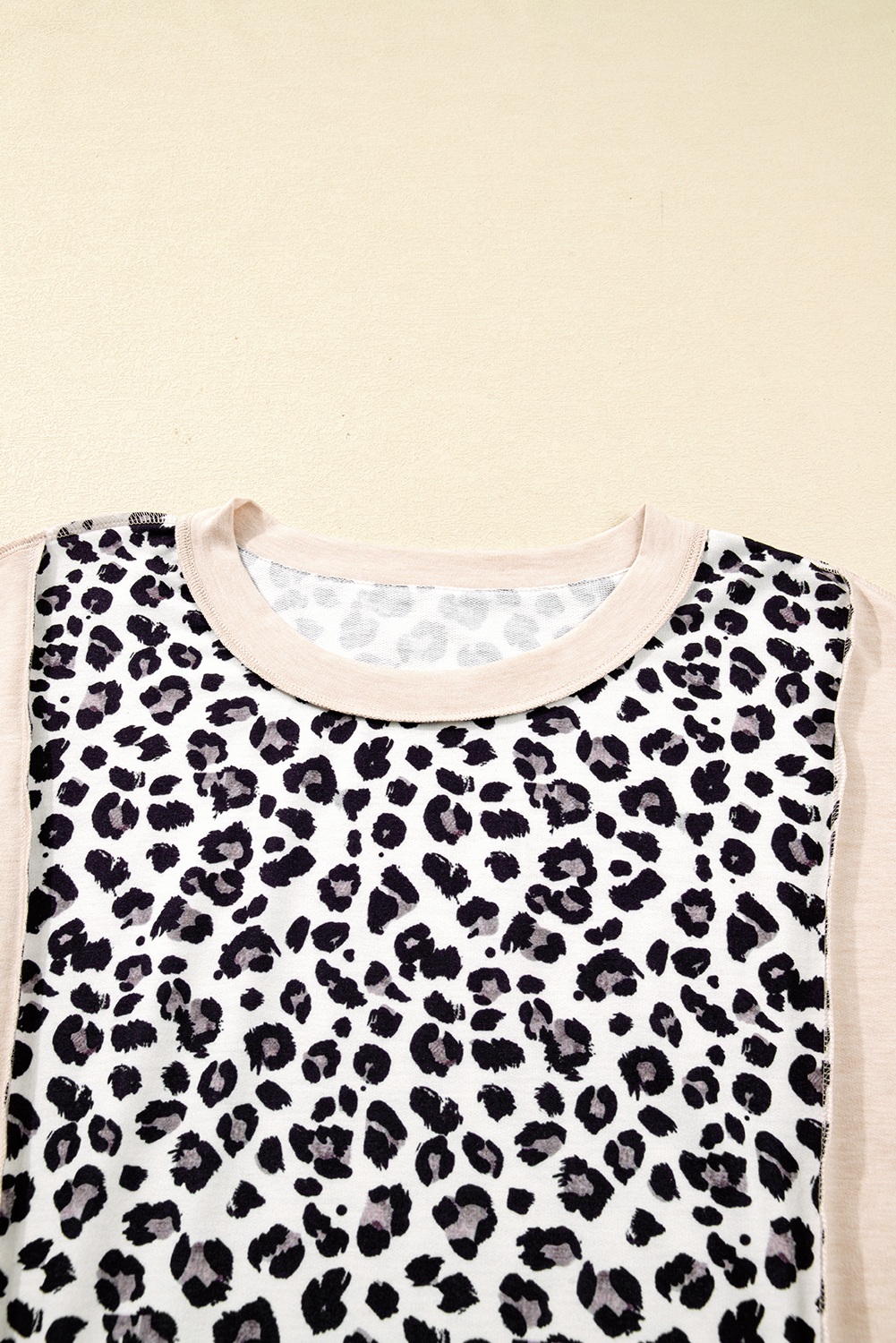 Plus Size Gray Leopard Color Block Patchwork Reverse Stitch  Baggy Pullover