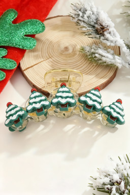 Dark Green Christmas Tree Detail Clear Hair Claw Clip