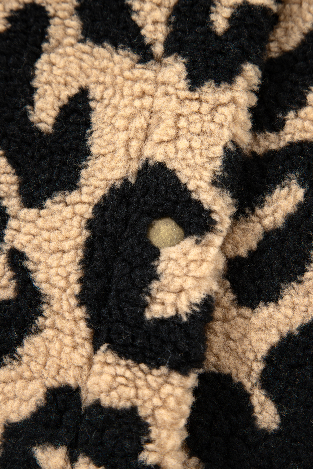 Plus Size Khaki Leopard Sherpa Button Front Collared  Vest Jacket