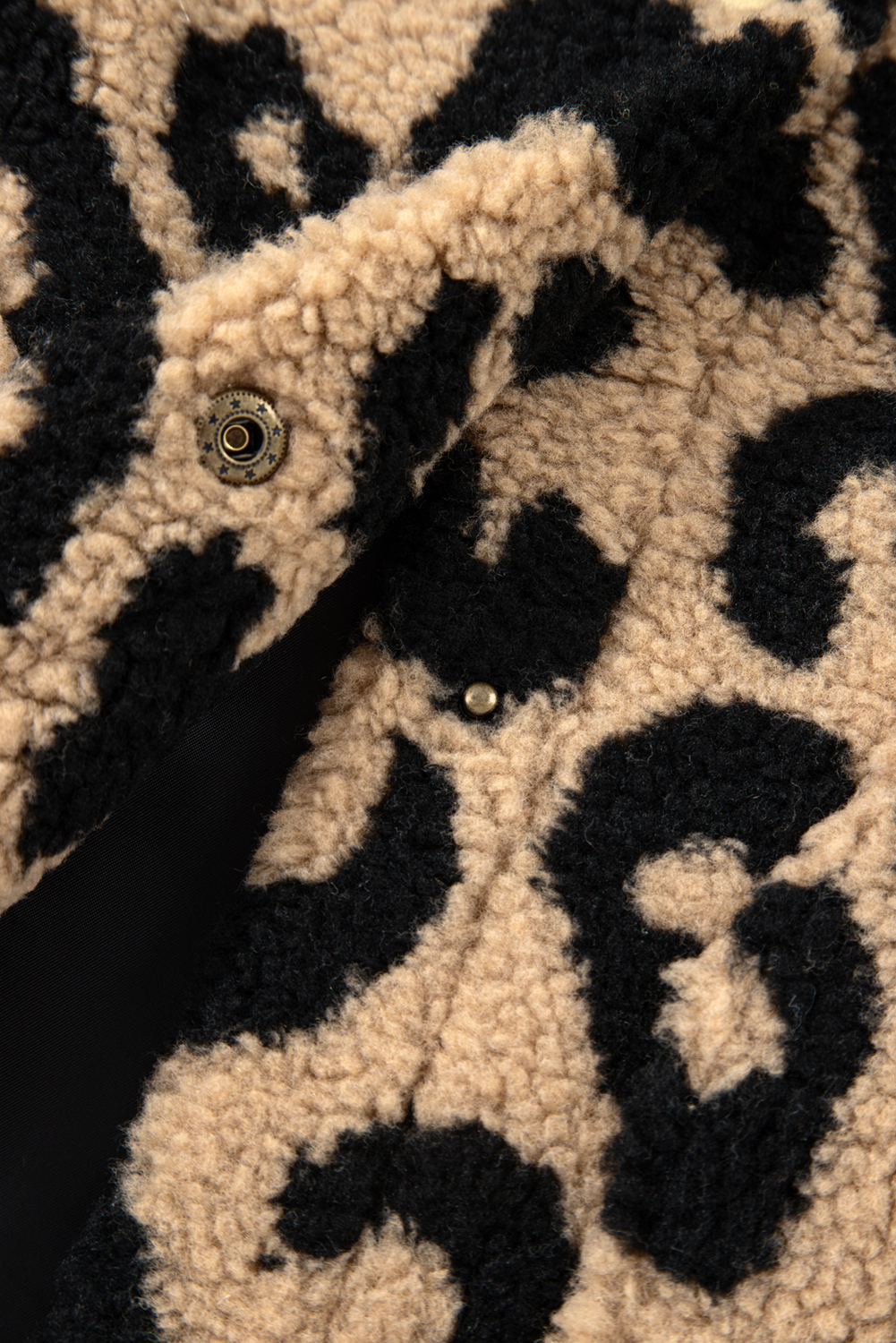 Plus Size Khaki Leopard Sherpa Button Front Collared  Vest Jacket