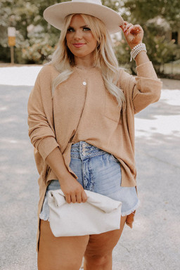 Plus Size Parchment  Drop Shoulder Knit Tunic Top
