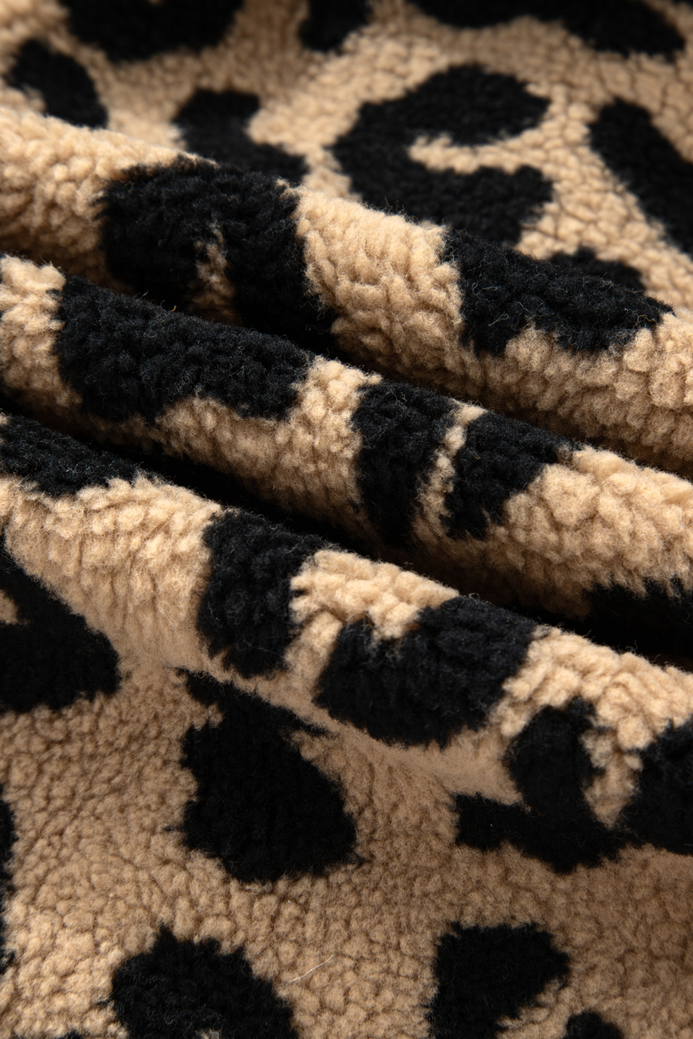 Plus Size Khaki Leopard Sherpa Button Front Collared  Vest Jacket