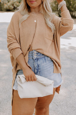 Plus Size Parchment  Drop Shoulder Knit Tunic Top