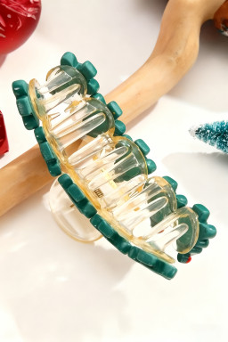 Dark Green Christmas Tree Detail Clear Hair Claw Clip