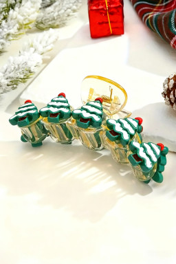 Dark Green Christmas Tree Detail Clear Hair Claw Clip