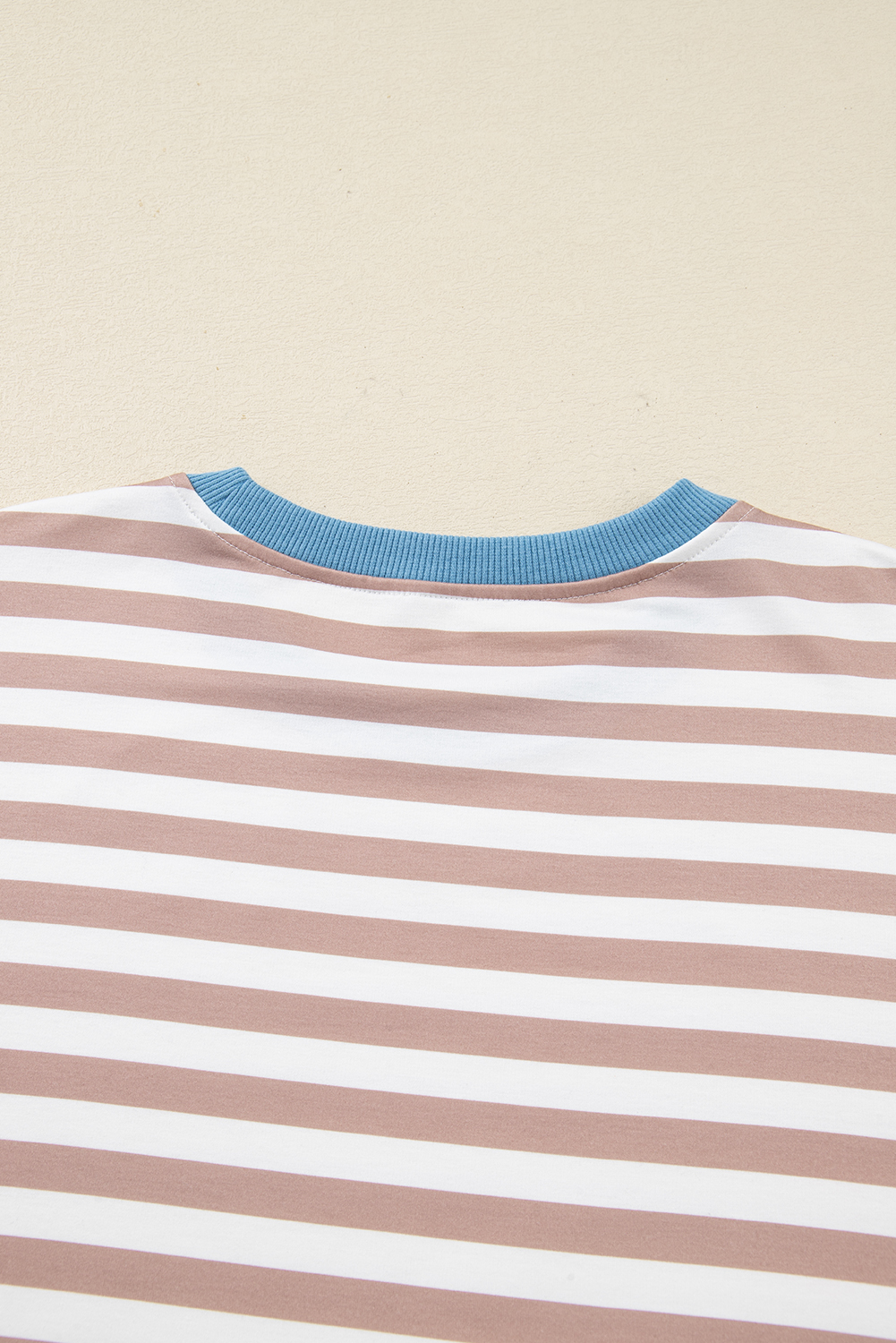 Plus Size Khaki Stripe Contrast Edge Drop Shoulder Pullover and Shorts  Set