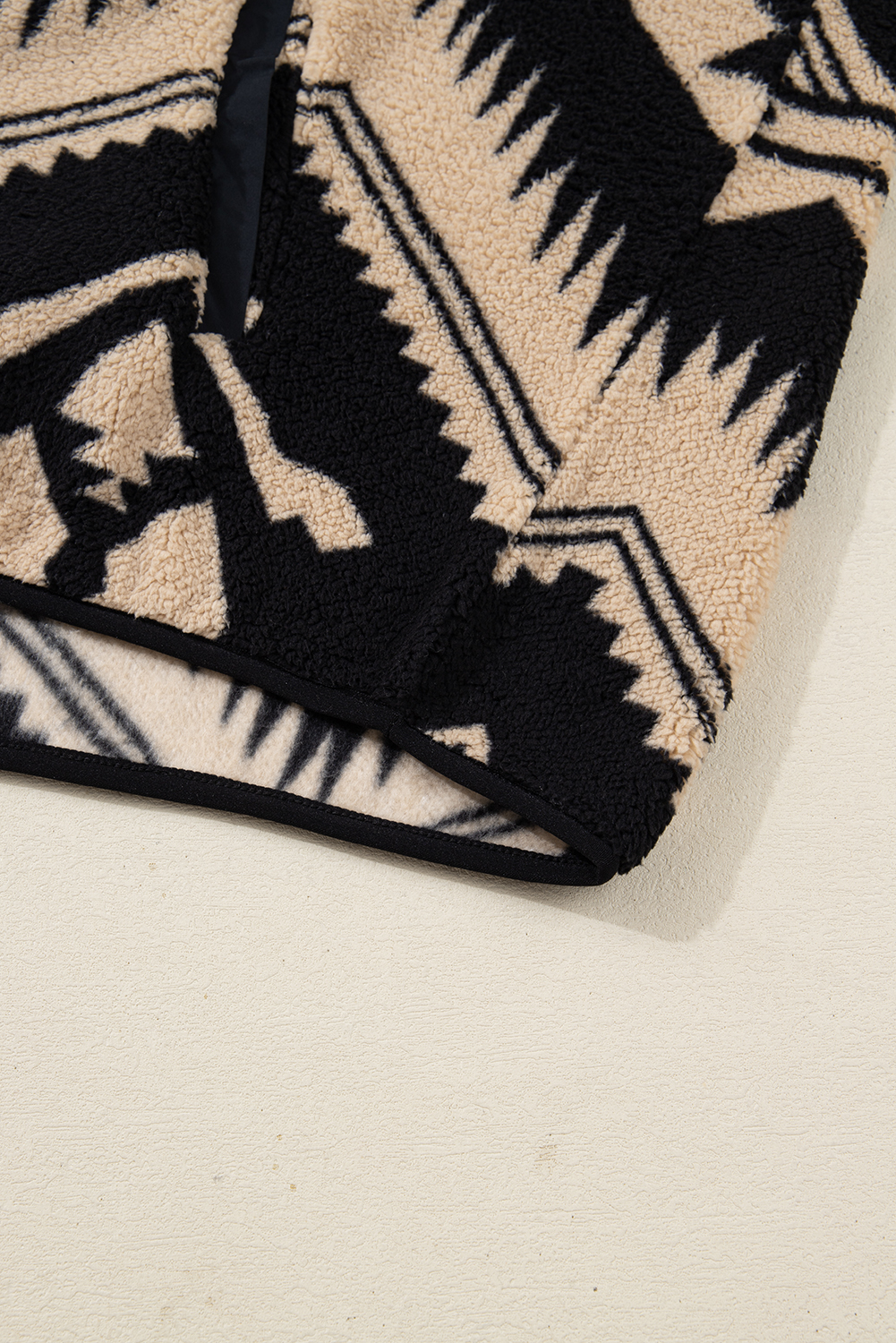 Plus Size Black  Western Aztec Pattern Half Button Collared Plush Sweatshirt