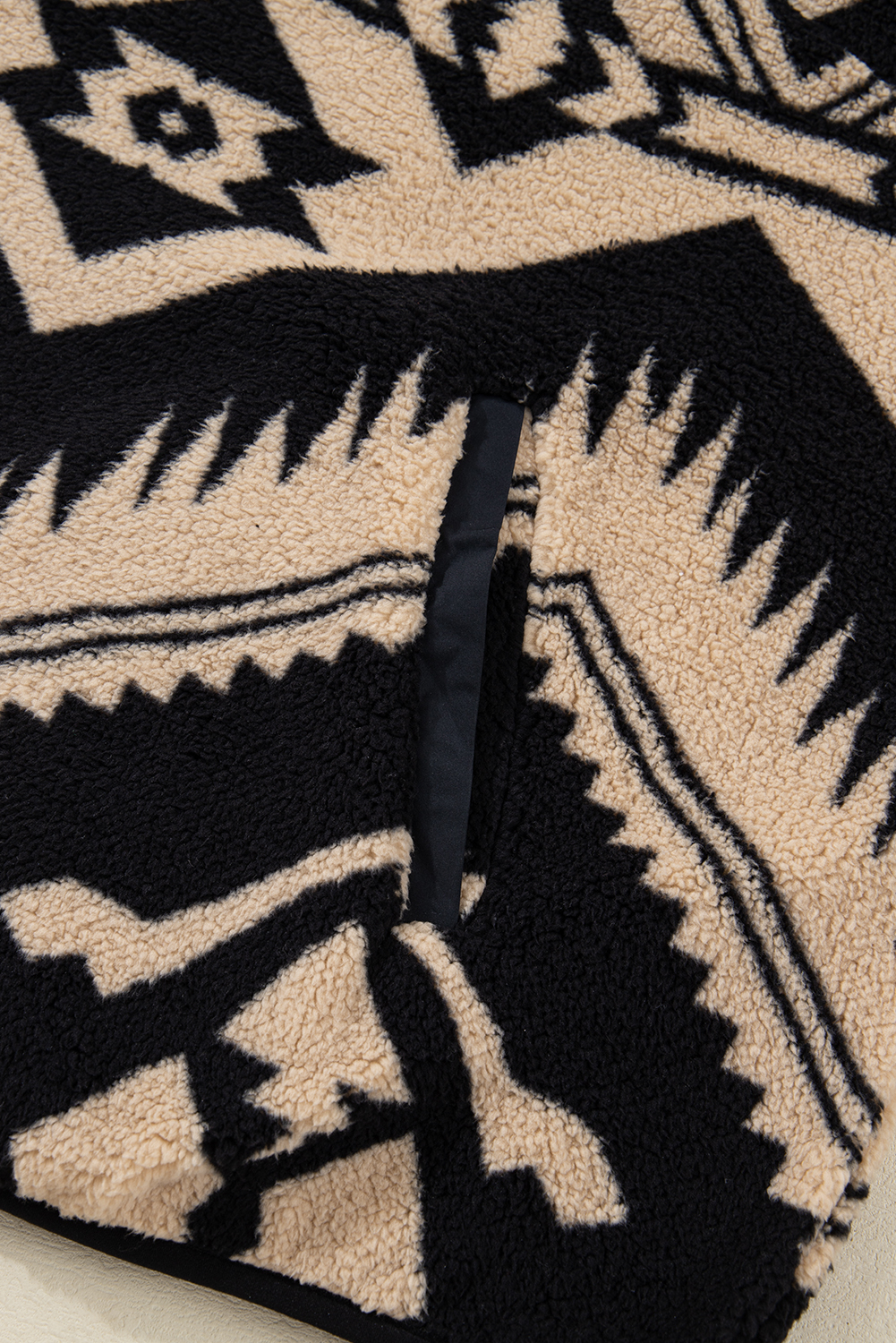 Plus Size Black  Western Aztec Pattern Half Button Collared Plush Sweatshirt