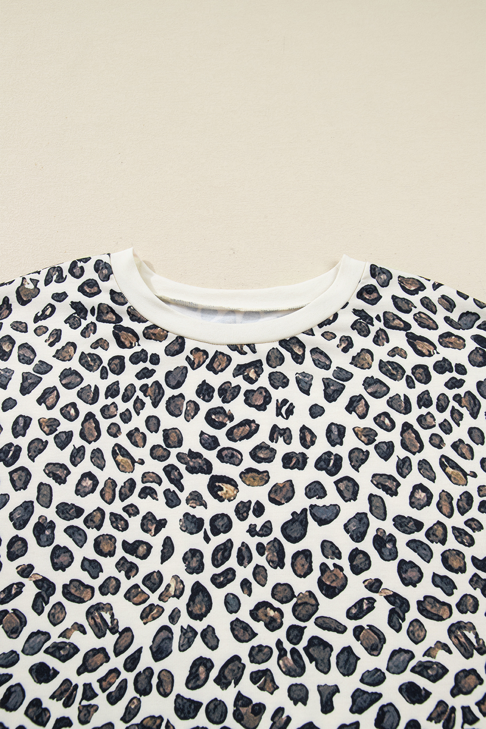 Plus Size Khaki  Leopard Loose Pullover Casual Shorts 2pcs Outfit