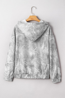 Plus Size Gray  Camouflage Woodland Print Oversized Sporty Hoodie
