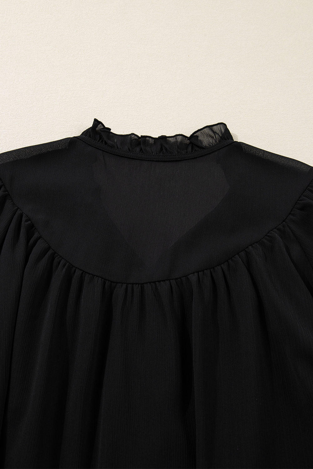 Plus Size Black Ruffle Balloon Sleeve Chiffon Elegant  Shirt
