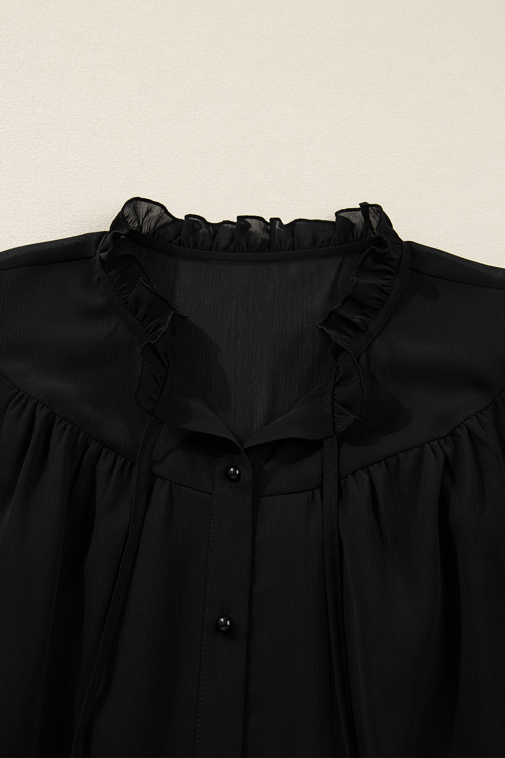 Plus Size Black Ruffle Balloon Sleeve Chiffon Elegant  Shirt