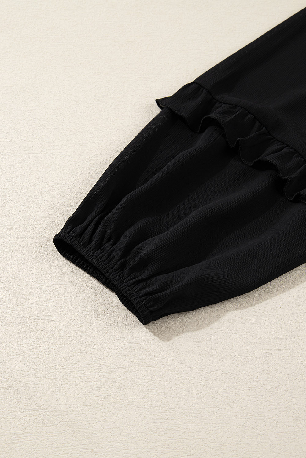 Plus Size Black Ruffle Balloon Sleeve Chiffon Elegant  Shirt