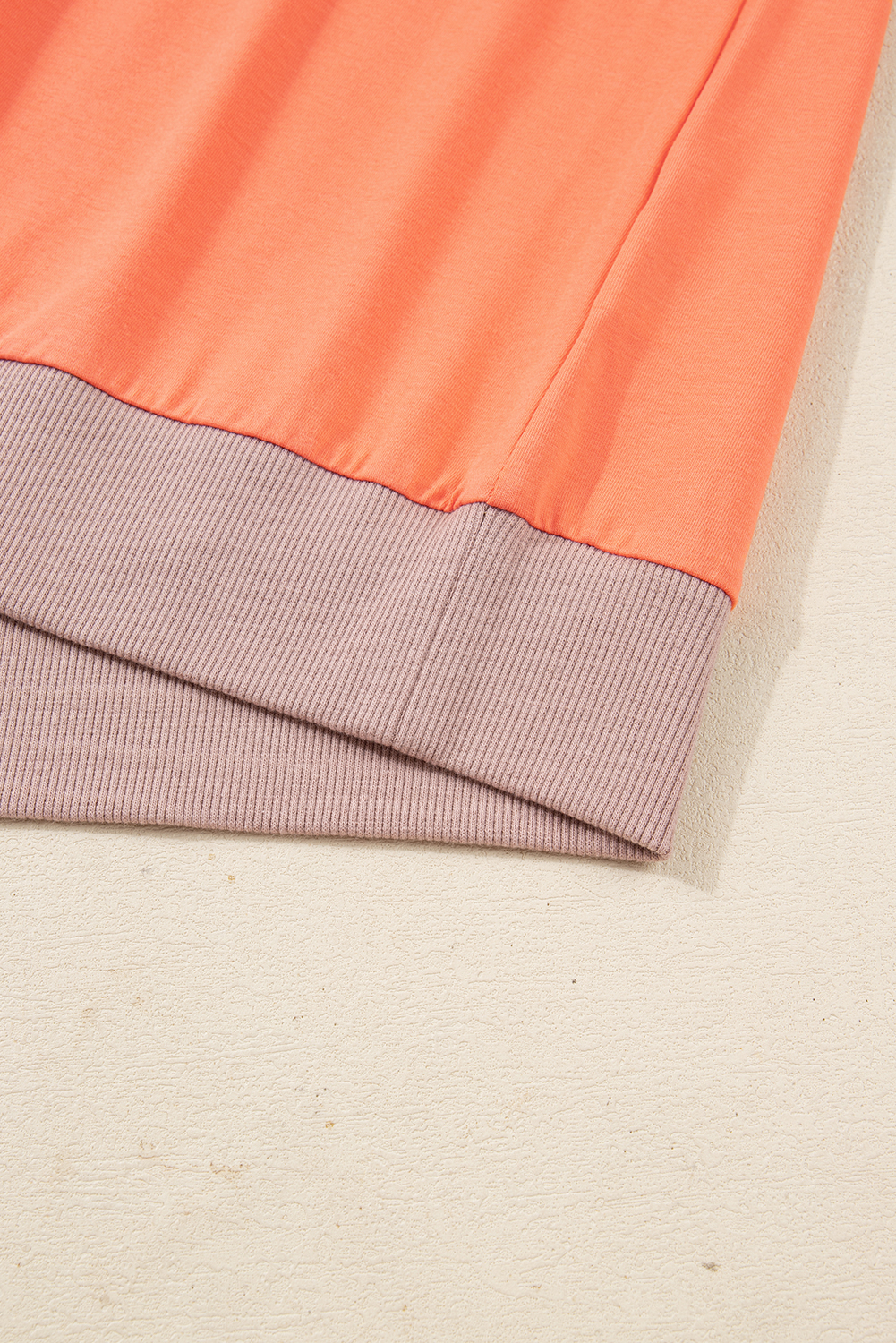 Plus Size Grapefruit Orange Plaid Flower Waffle Patched  3/4 Sleeve Top