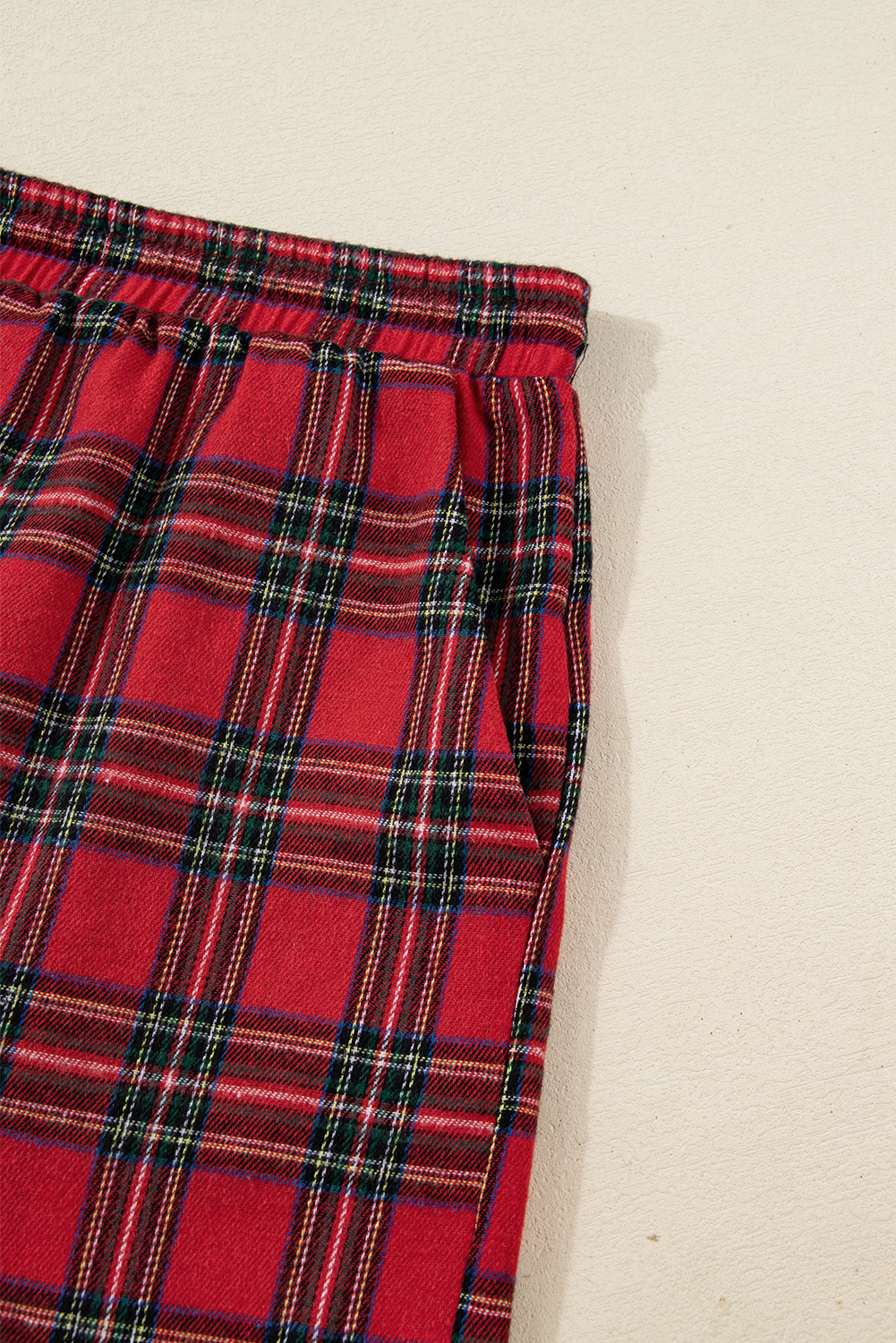 Plus Size Red  Plaid Contrast Patchwork Long Sleeve Shirt and Shorts 2pcs Pajama Set