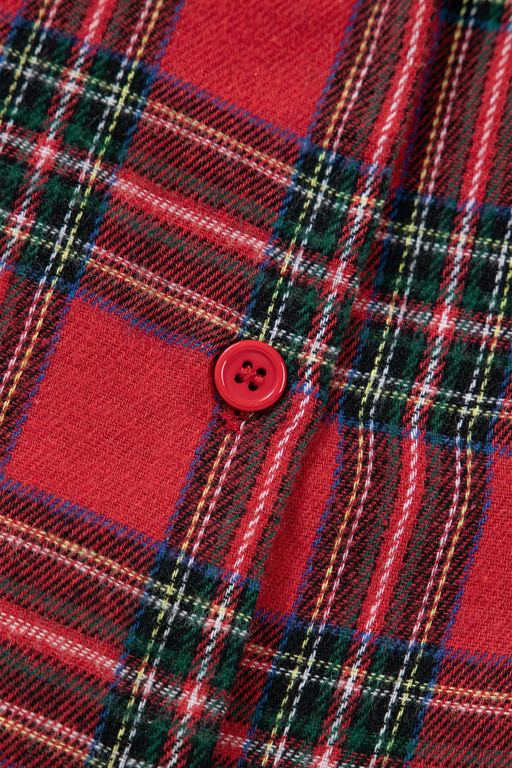 Plus Size Red  Plaid Contrast Patchwork Long Sleeve Shirt and Shorts 2pcs Pajama Set