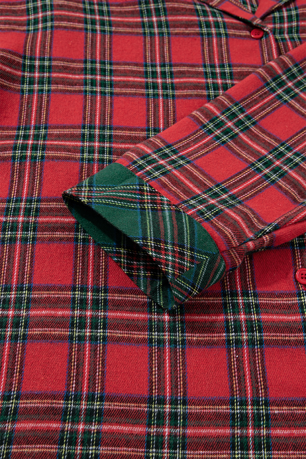 Plus Size Red  Plaid Contrast Patchwork Long Sleeve Shirt and Shorts 2pcs Pajama Set